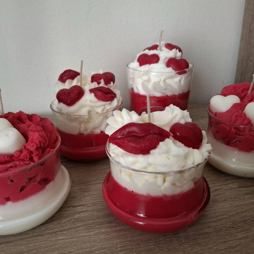 Candle in glass with decorated hearts and lips new