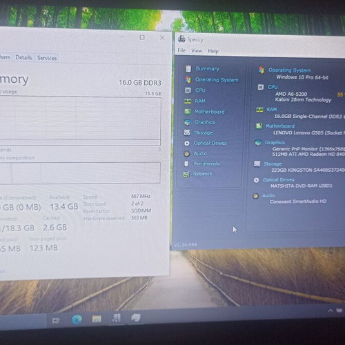 Lenovo G505 laptop used, AMD A6, 16GB RAM DDR3, 240GB SSD