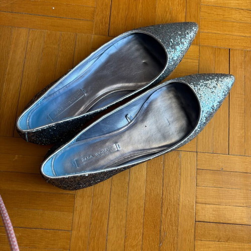 Zara ballerinas with blue glitter like new, size 38