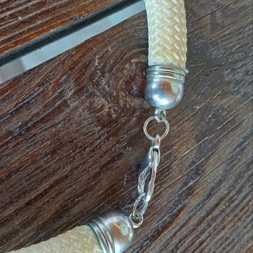 Leather necklace with leaves and cocoons new, beige and green
