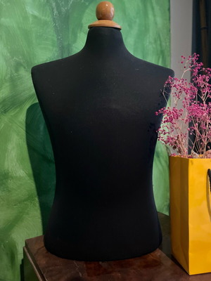 Sewing mannequin like new with black fabric cover and wooden detail