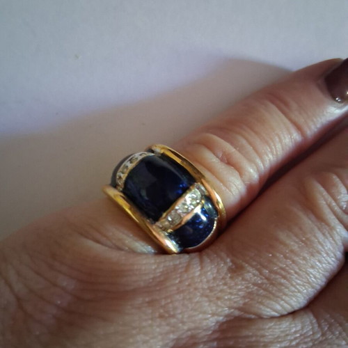 Vintage Atelier Cocktail Ring size 54, like new, blue and gold tone