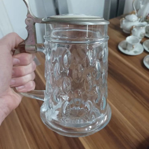 Beer glass with pewter lid 0.5 liters like new