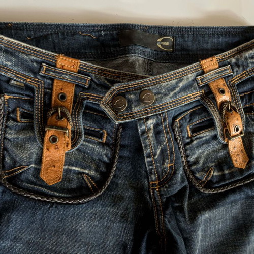 Just Cavalli denim pants like new with ostrich leather, size S
