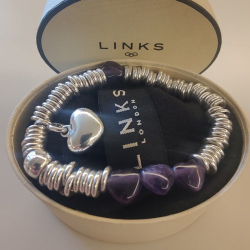 Links of London Sterling Silver Sweetie Bracelet with Amethyst Hearts