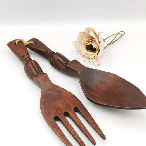 Mahogany utensil set used, handmade, tiki style
