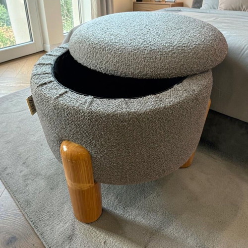 Teddy Bouclé Round Pouf with Storage 35x35x35cm New, Gray