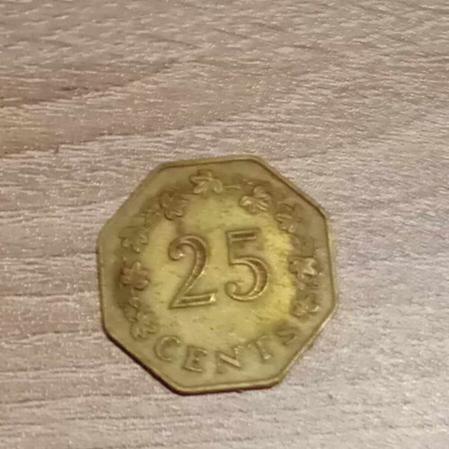 25 cents Malta coin used, 1975, cupronickel
