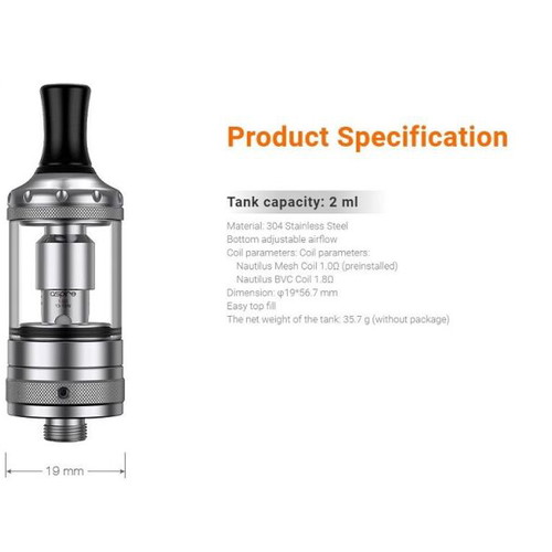 Aspire Nautilus Nano Tank 2ml stainless steel like new