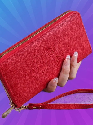 Women's long wallet with rose new, red