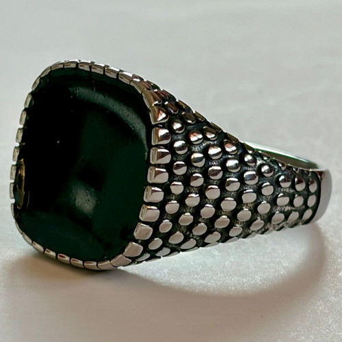 Scaled Signet Ring Black Inlay New, 316L Stainless Steel, US Size 12