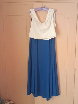 Bellino crop top and very long skirt like new, white and blue