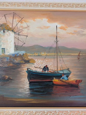 Old Seascape Painting on Canvas with Wooden Frame like new