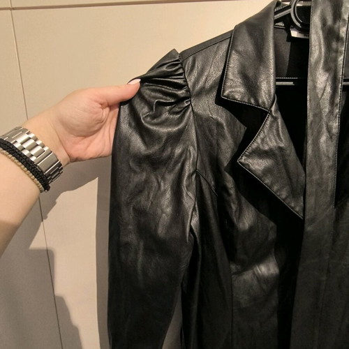 Midi dress plus size leather with belt Kyara new black size M