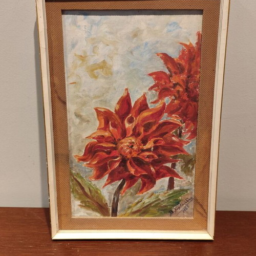 Oil painting used 1955 by V. Chortaridis, floral theme