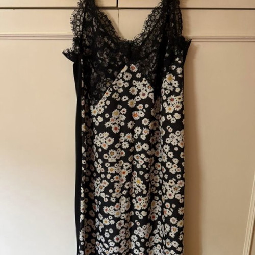 Zara midi slip dress with daisy print and black lace