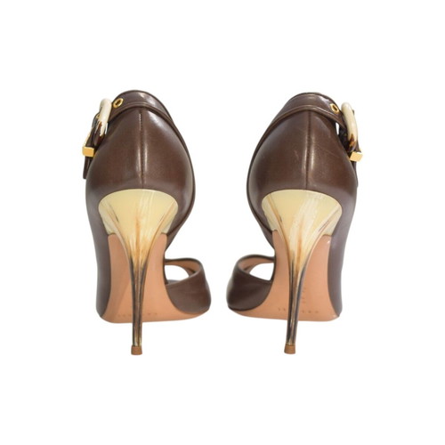 Casadei dark brown leather peep-toe heels EU 40