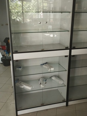 Showcases used, 83x40x185 cm with LED lighting, set of 4