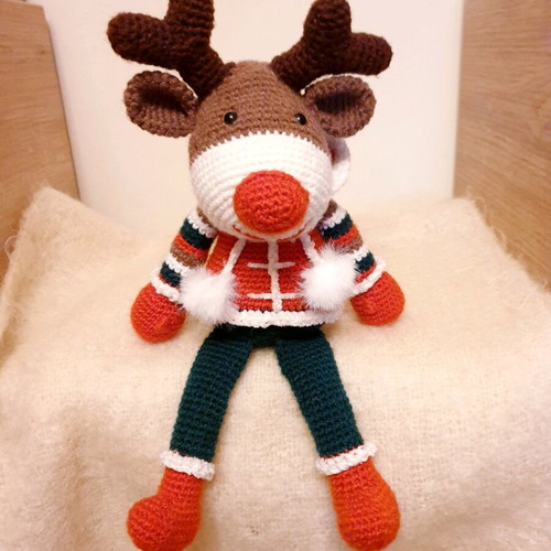 Amigurumi Reindeer Doll Handcrafted Knitted New