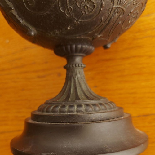 Ancient Greek hydria Empire style used with granite base and winged torchbearers