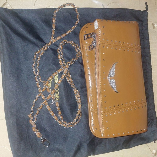 Women's shoulder bag with chain strap, brown