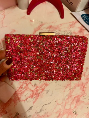 Clutch bag new with stones in fuchsia color