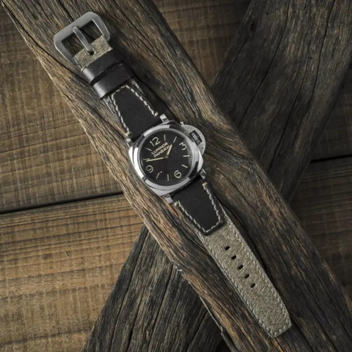 "SALT & PEPPER" canvas strap by Wotancraft, black leather