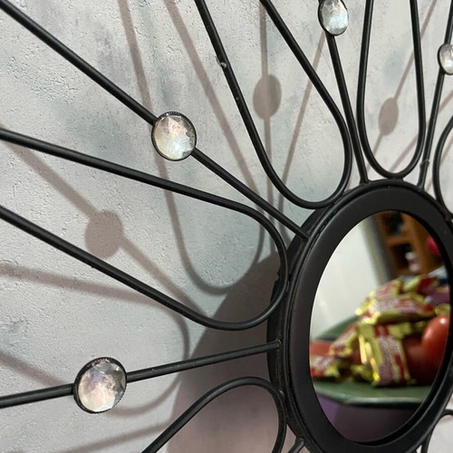 Decorative wall art used, black metal star frame with mirror