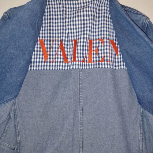 Valentino vintage denim men's jacket with checkered lining, size 40IT