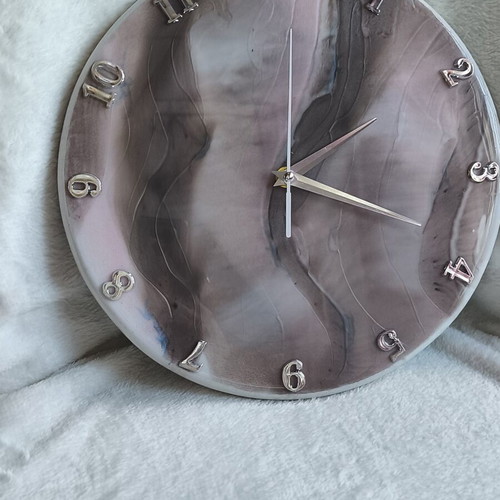 Wall clock handmade from resin and wood, new, 30 cm