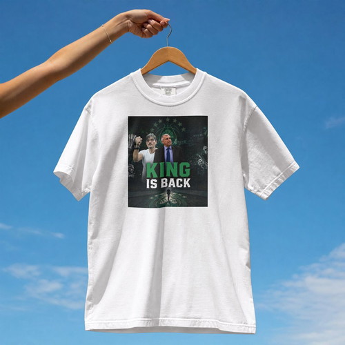 T-Shirt The King Is Back 2 new, unisex, white, polyester jersey
