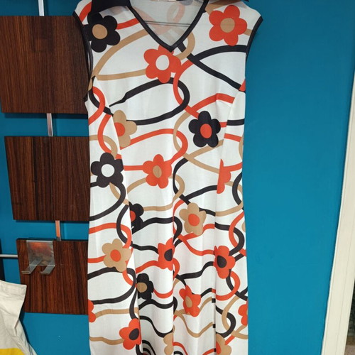 Vintage floral mod dress like new, size L, brown and red