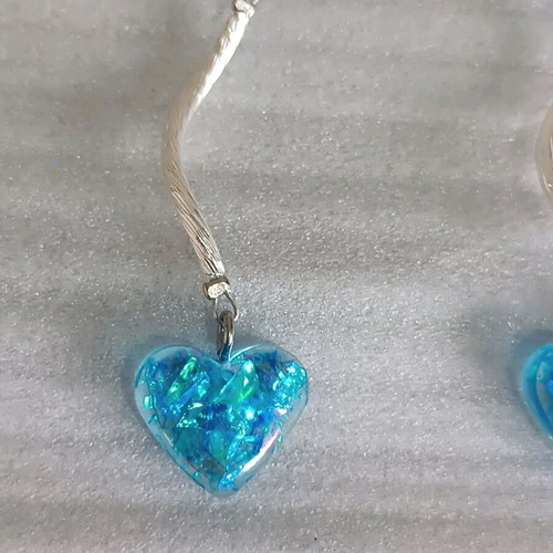 Heart earrings new handmade with resin and natural stone blue pink
