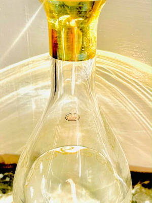 Glass bottle jug like new with gold designs
