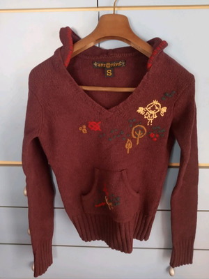 Μάλλινη γυναικεία μπλούζα Attrattivo Small μεταχειρισμένη, πολύχρωμη με κουκούλα και υφασμάτινη τσάντα