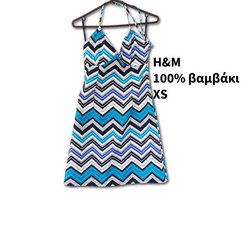 H&M Halter Dress 100% Cotton like new, XS 34, colorful zigzag