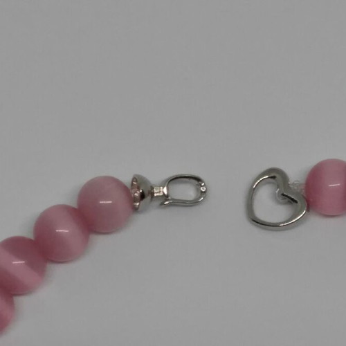 Handmade necklace with pink quartz beads, 46 cm length, new