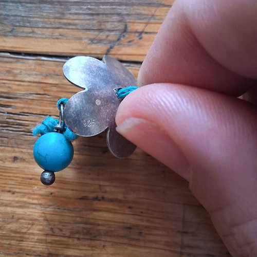 Anklet with 925 silver elements used, turquoise thread and decorative beads