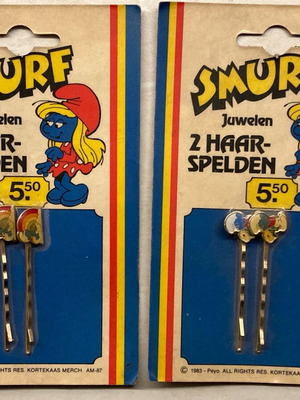 Smurf jewelry new, pack of two sealed on cards Peyo 1983