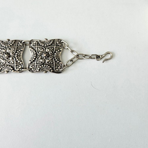 Ethnic boho carved silver bracelet