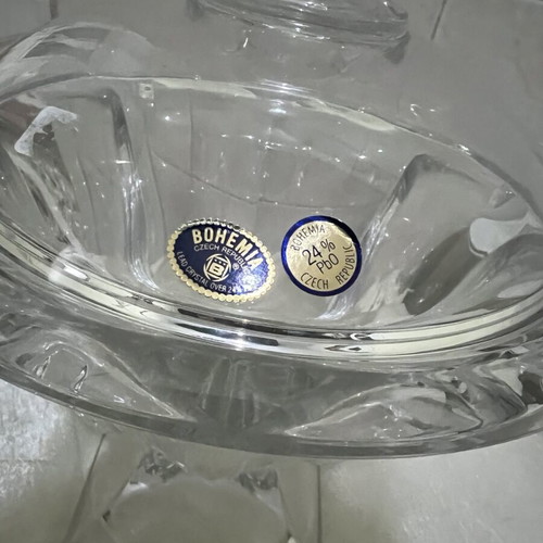 Crystal large Bohemia fondue bowl new
