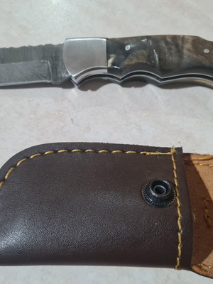 Damascus Folding Knife Sougias Horn Handle