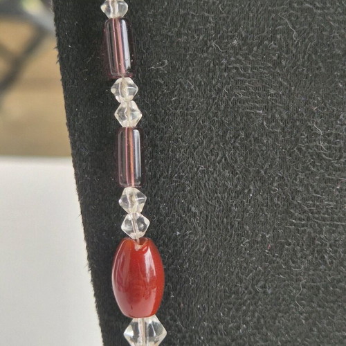 Art necklace like new with red jasper, tourmaline and red agate