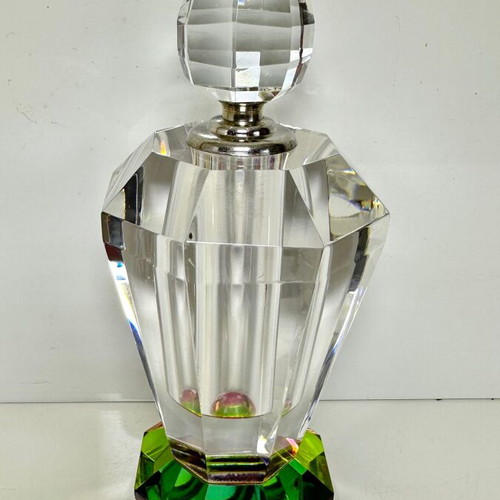 Vintage faceted crystal perfume bottle with iridescent prism base