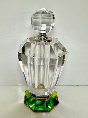 Vintage faceted crystal perfume bottle with iridescent prism base