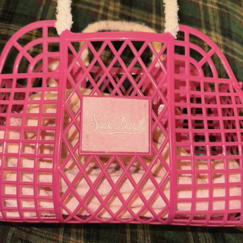 Saint Barth knitted basket bag with flowers like new