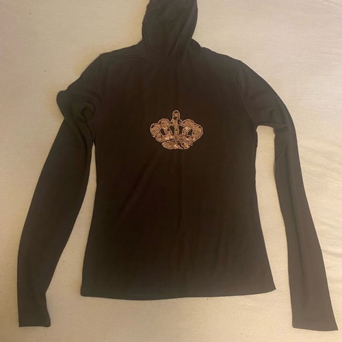Blouse with neck used, dark brown with sequin crown