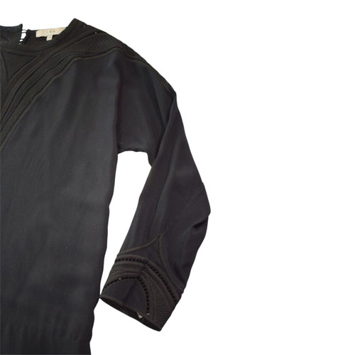 IRO Paris Cadonia black crepe mini dress with embroidered cutouts and sleeves, size FR 36 US 4