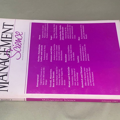 Management Science magazine February 1987 like new, academic research