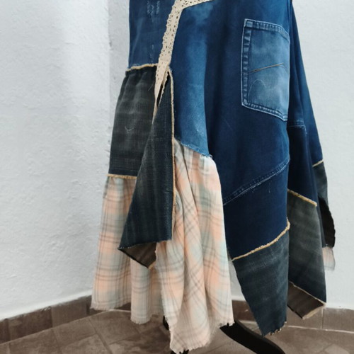 Handmade upcycled Y2K denim salopette dress